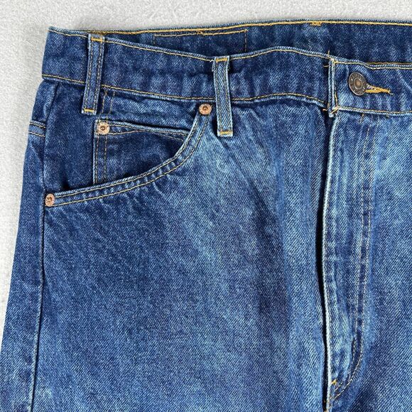 Levis 505 Orange Tab Mid Rise Dark Wash Distressed Denim‎ Blue Jeans Mens 36x32 - Picture 3 of 16